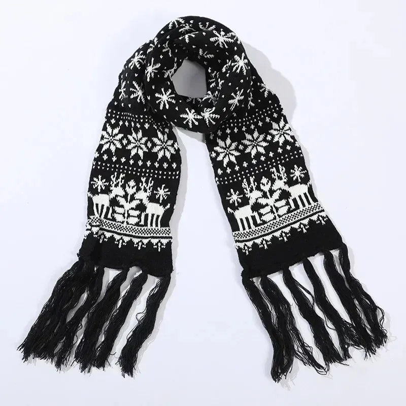 Christmas Red Cartoon Reindeer Snowflake Warm Scarf