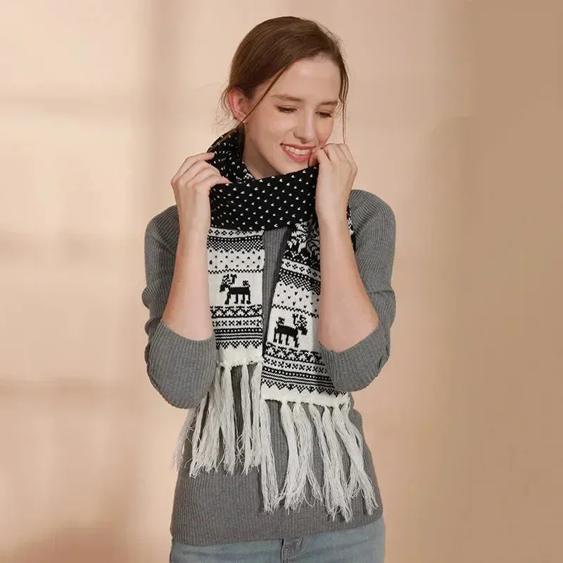 Christmas Red Cartoon Reindeer Snowflake Warm Scarf