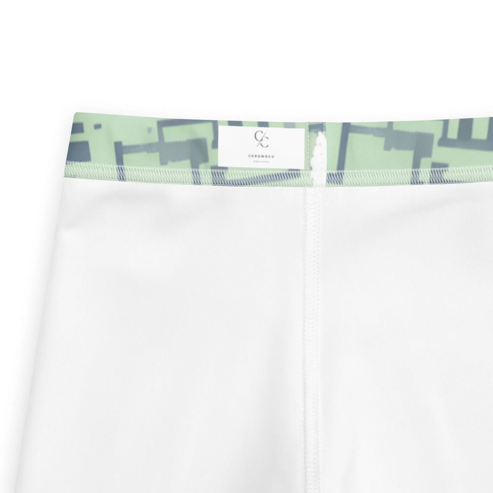 ChromoCo Kid's Leggings - Light Green Geometric Design with Whimsical Butterflies