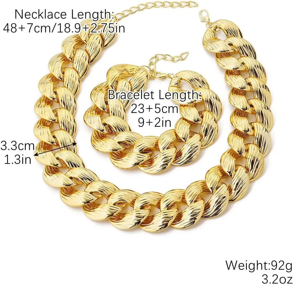 CJIAYUJEW Chunky Gold Cuban Chain Necklace Bracelets Set Punk Silver Thick Chain Link Choker Earrings Trendy Hip Hop Statement Choker Necklace Jewelry for Women