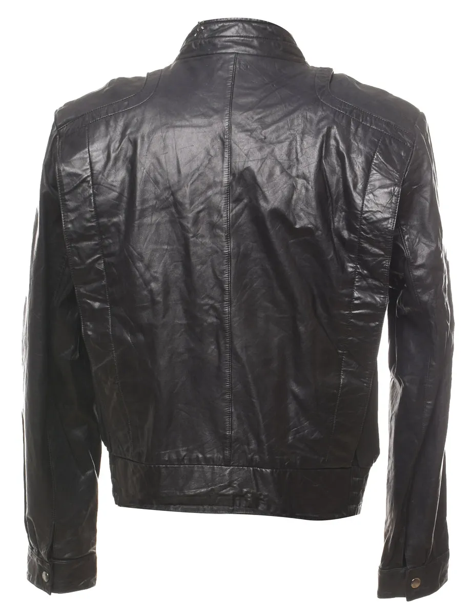 Classic Black Leather Jacket - L