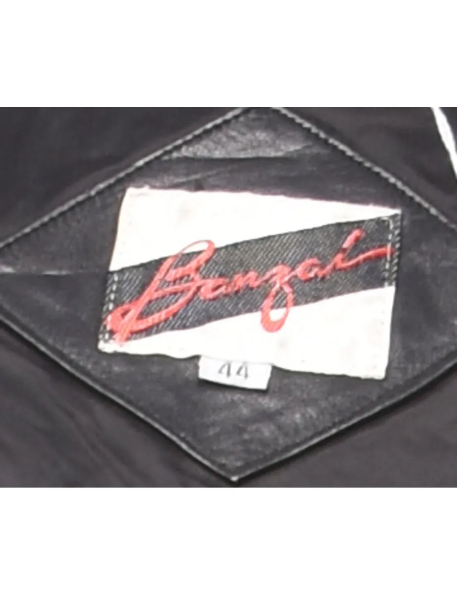 Classic Black Leather Jacket - L