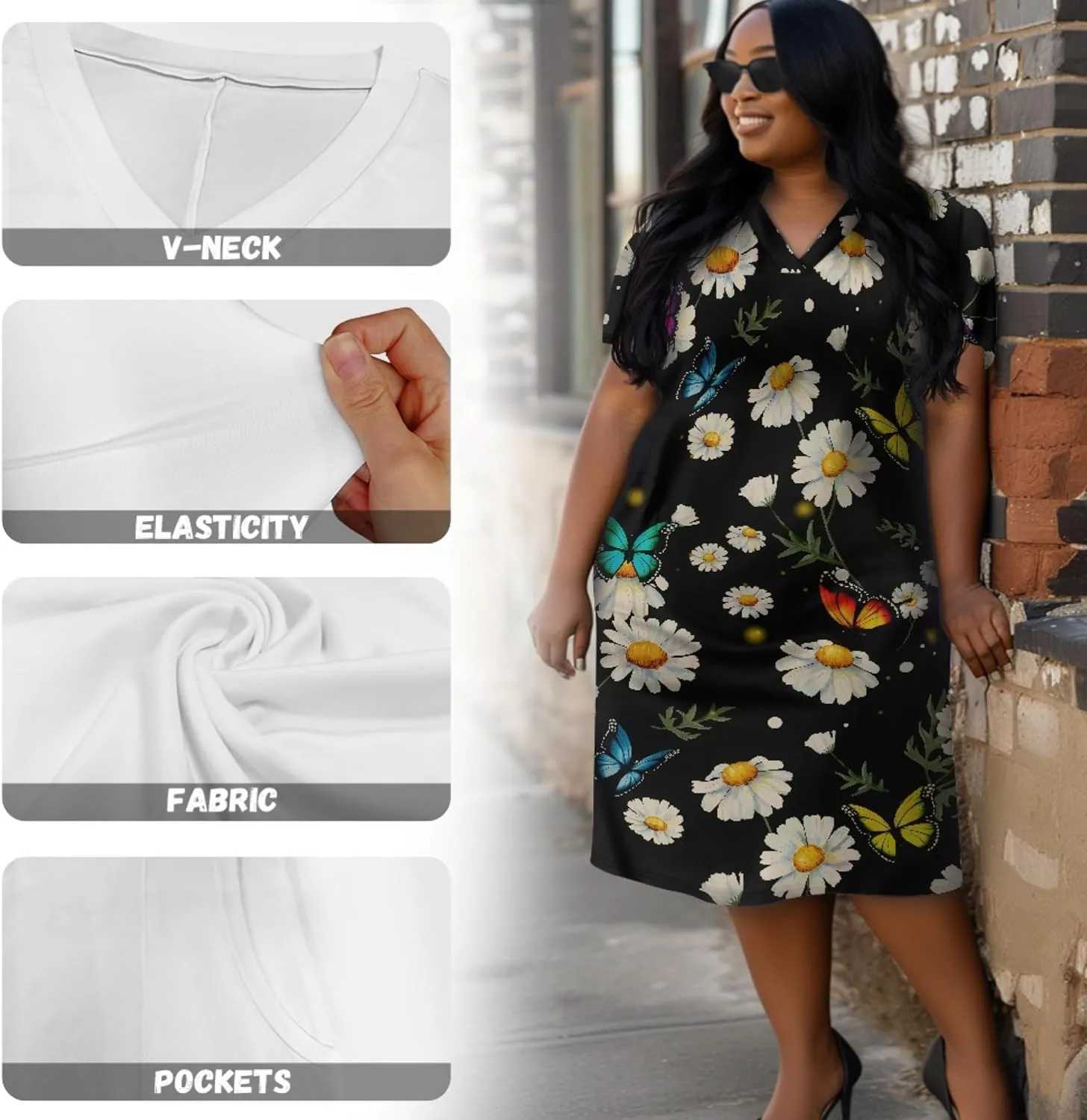 CLOHOMIN Women Short Sleeve Dresses Party Knee Length Dress Oversized Midi Dress Special Occasion Dresses with Pockets