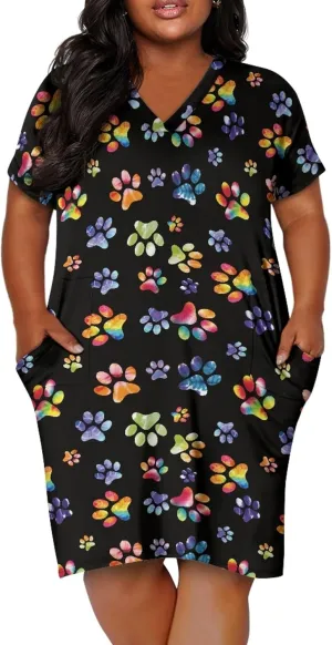 CLOHOMIN Women Short Sleeve Dresses Party Knee Length Dress Oversized Midi Dress Special Occasion Dresses with Pockets