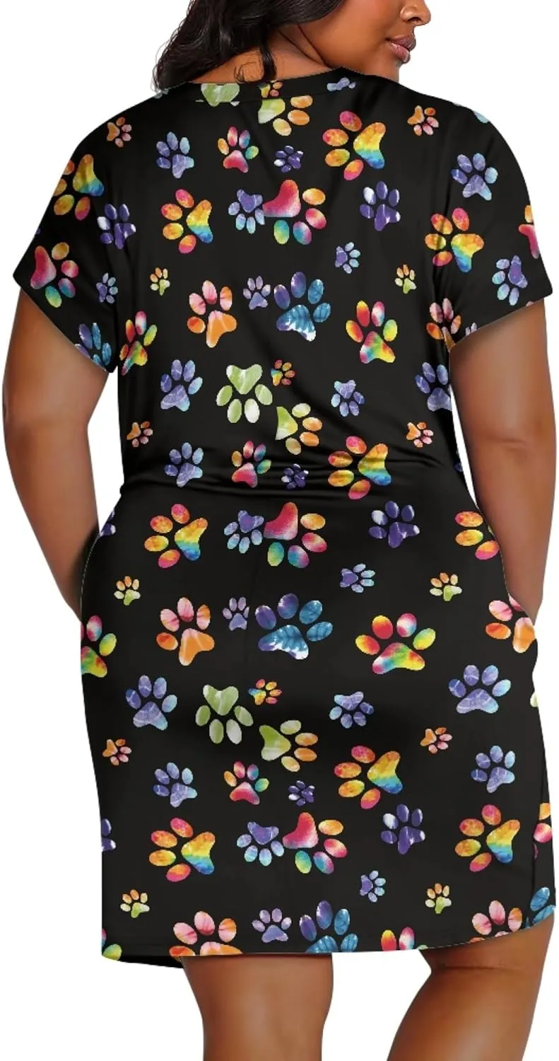 CLOHOMIN Women Short Sleeve Dresses Party Knee Length Dress Oversized Midi Dress Special Occasion Dresses with Pockets