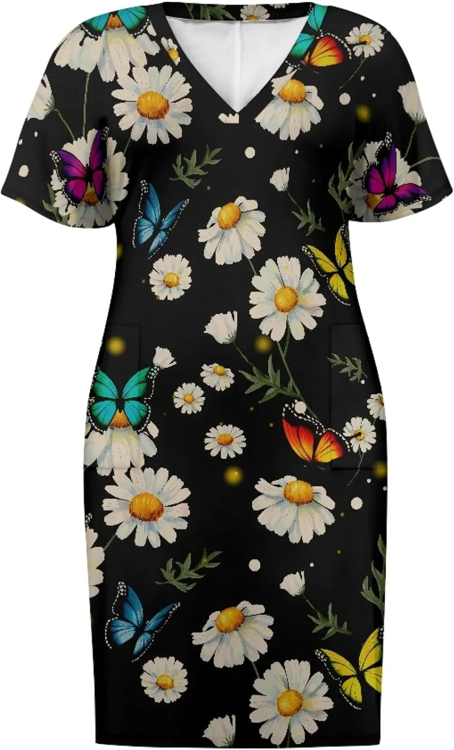 CLOHOMIN Women Short Sleeve Dresses Party Knee Length Dress Oversized Midi Dress Special Occasion Dresses with Pockets