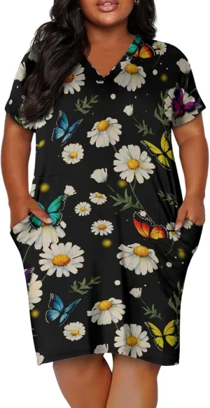 CLOHOMIN Women Short Sleeve Dresses Party Knee Length Dress Oversized Midi Dress Special Occasion Dresses with Pockets