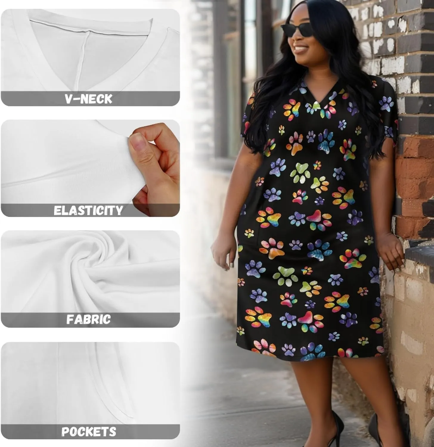 CLOHOMIN Women Short Sleeve Dresses Party Knee Length Dress Oversized Midi Dress Special Occasion Dresses with Pockets