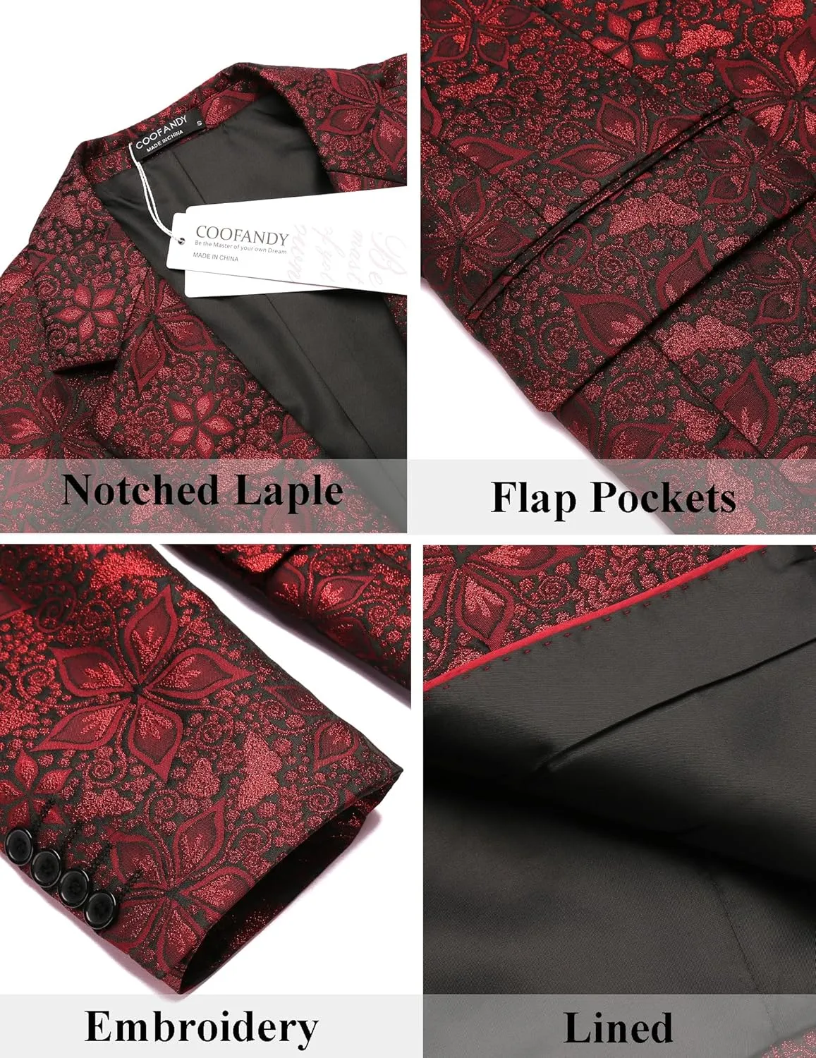 COOFANDY Mens Floral Tuxedo Jackets Slim Fit Suit Blazer Jacket for Wedding Dinner Prom