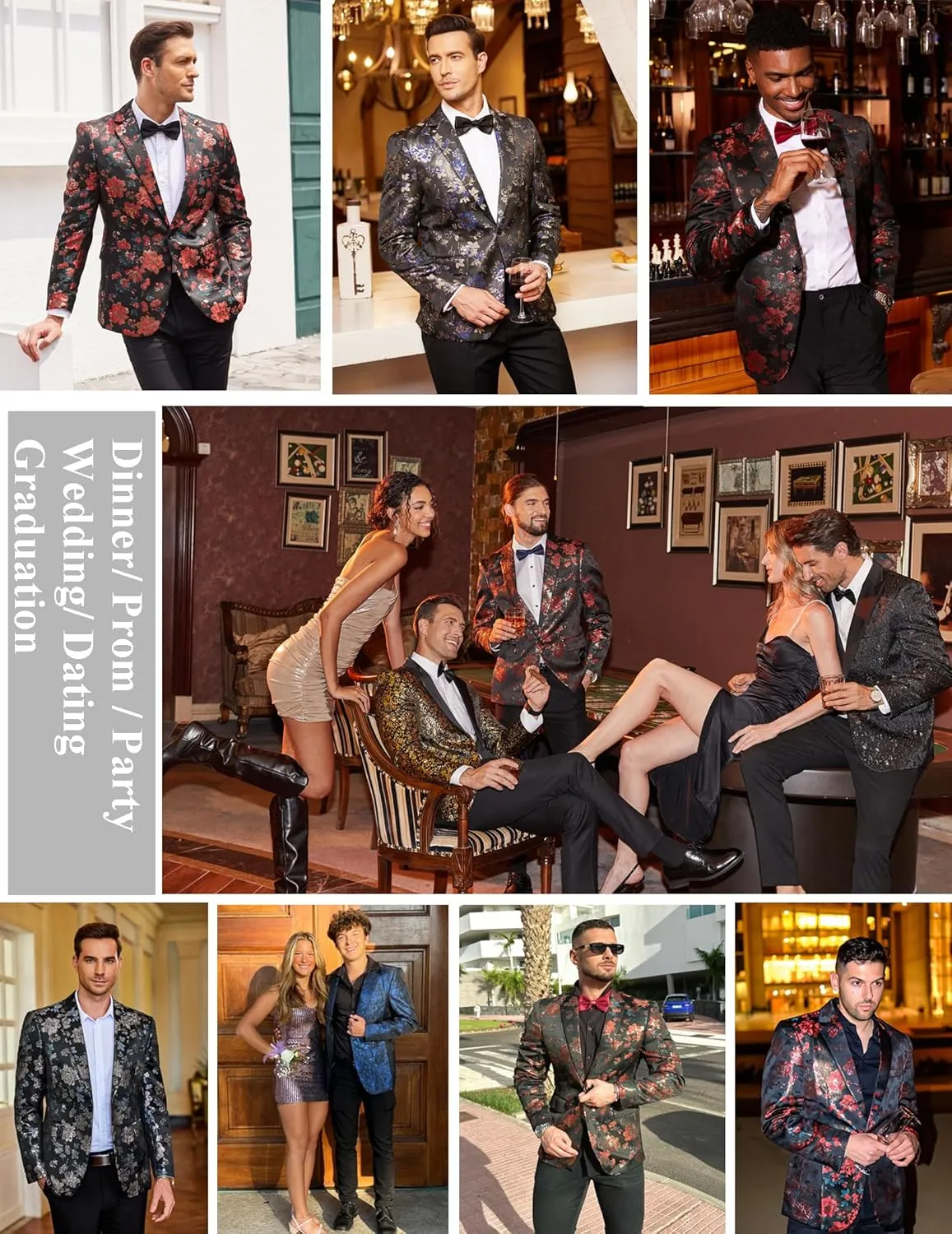 COOFANDY Mens Floral Tuxedo Jackets Slim Fit Suit Blazer Jacket for Wedding Dinner Prom