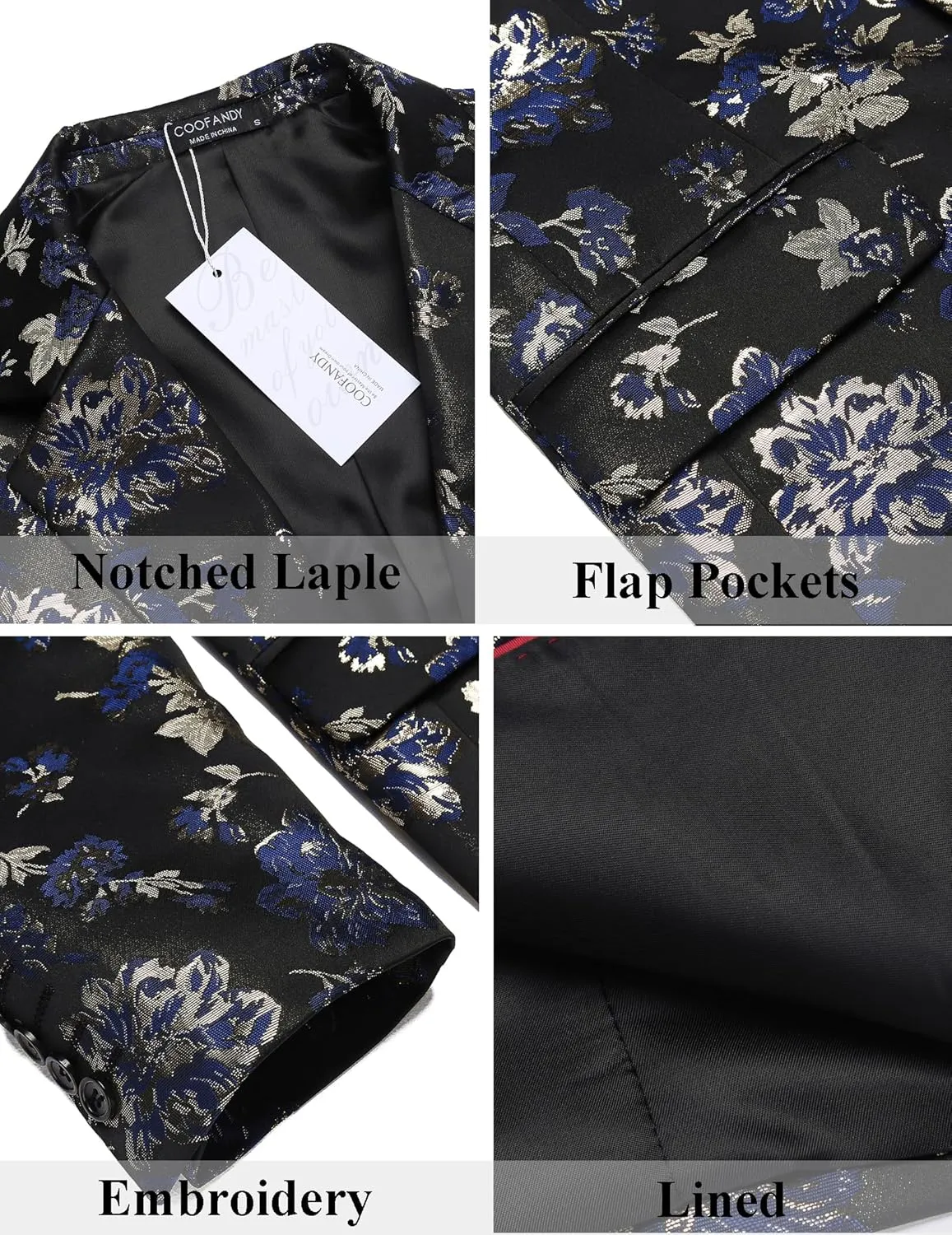 COOFANDY Mens Floral Tuxedo Jackets Slim Fit Suit Blazer Jacket for Wedding Dinner Prom