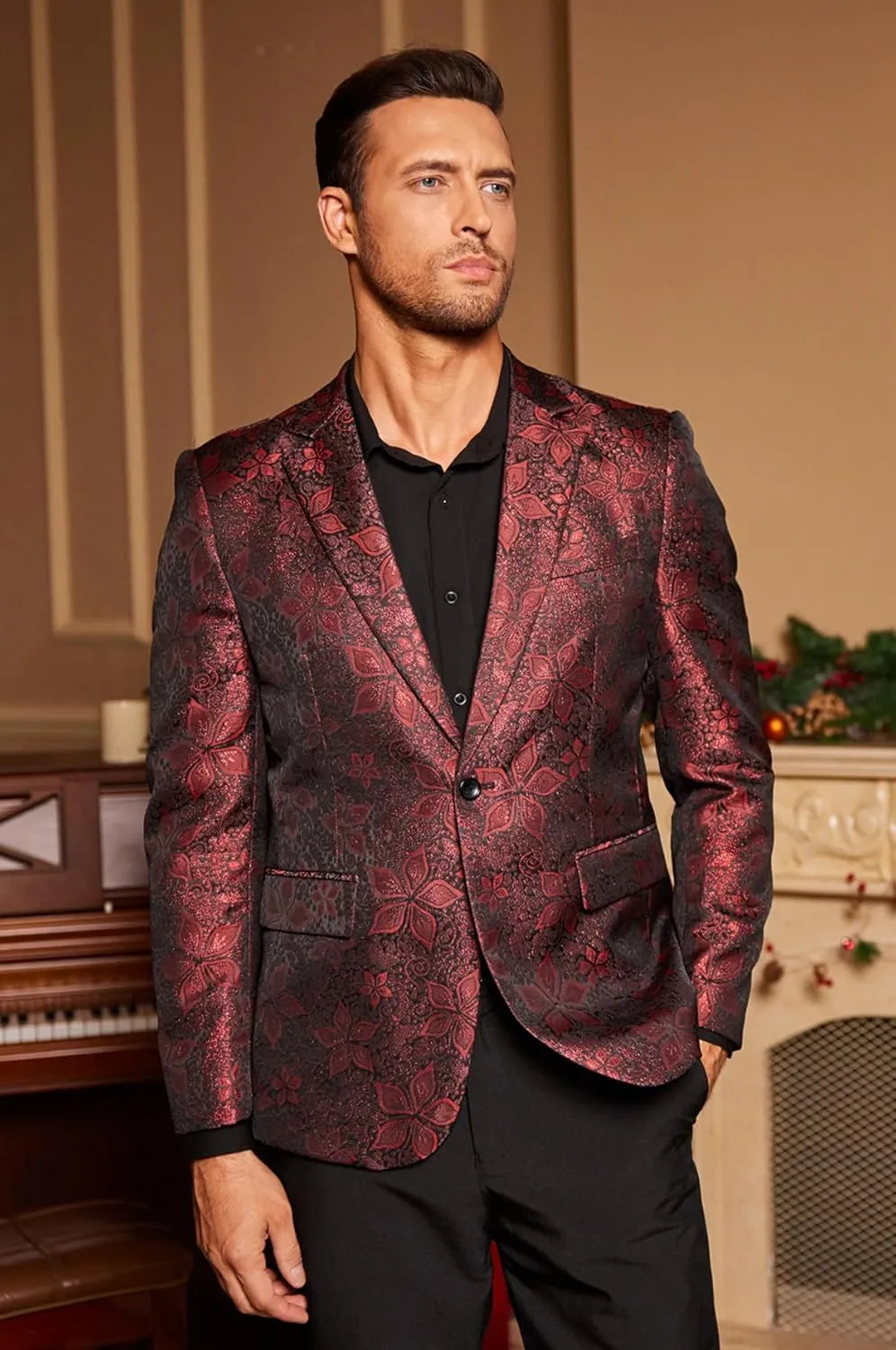 COOFANDY Mens Floral Tuxedo Jackets Slim Fit Suit Blazer Jacket for Wedding Dinner Prom