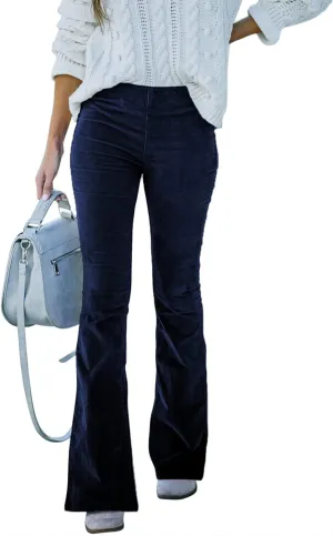Corduroy Pants for Women Vintage Flare Pants High Waist Bell Bottom Trousers Slim Fit Pants with Pockets