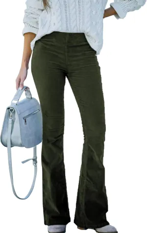 Corduroy Pants for Women Vintage Flare Pants High Waist Bell Bottom Trousers Slim Fit Pants with Pockets