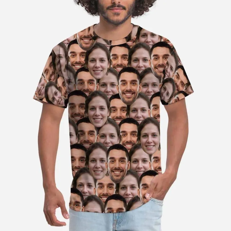 Custom Face Seamless Shirts Put Your Face on Men's All Over Print T-shirt Unique Design Gift for Him