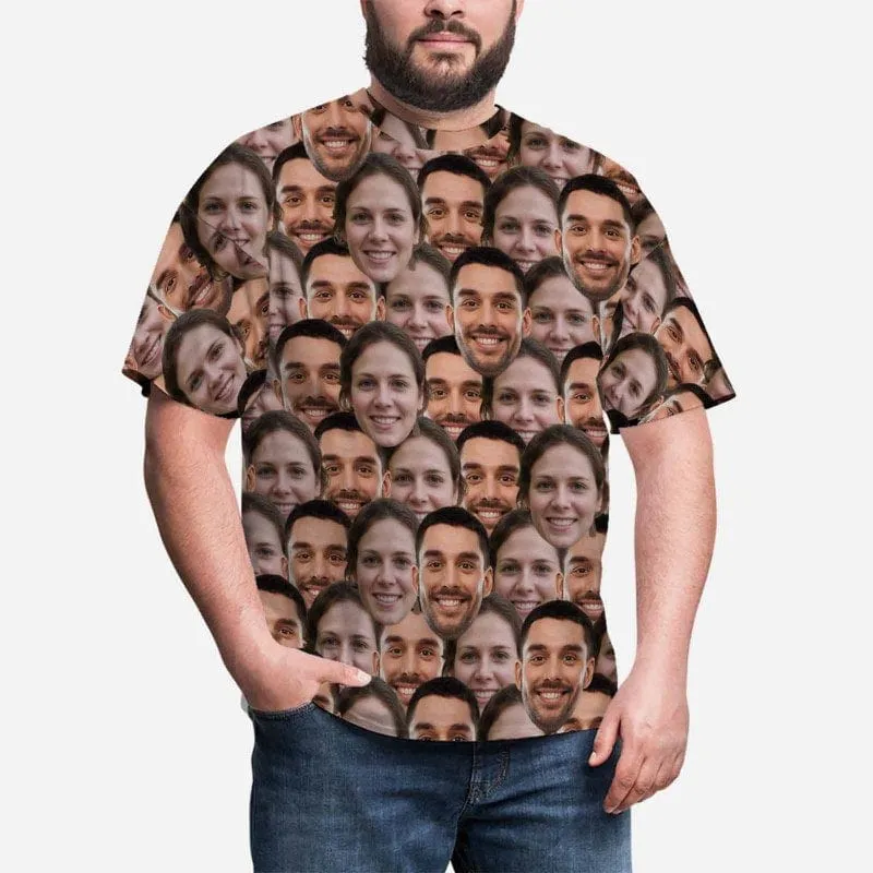 Custom Face Seamless Shirts Put Your Face on Men's All Over Print T-shirt Unique Design Gift for Him