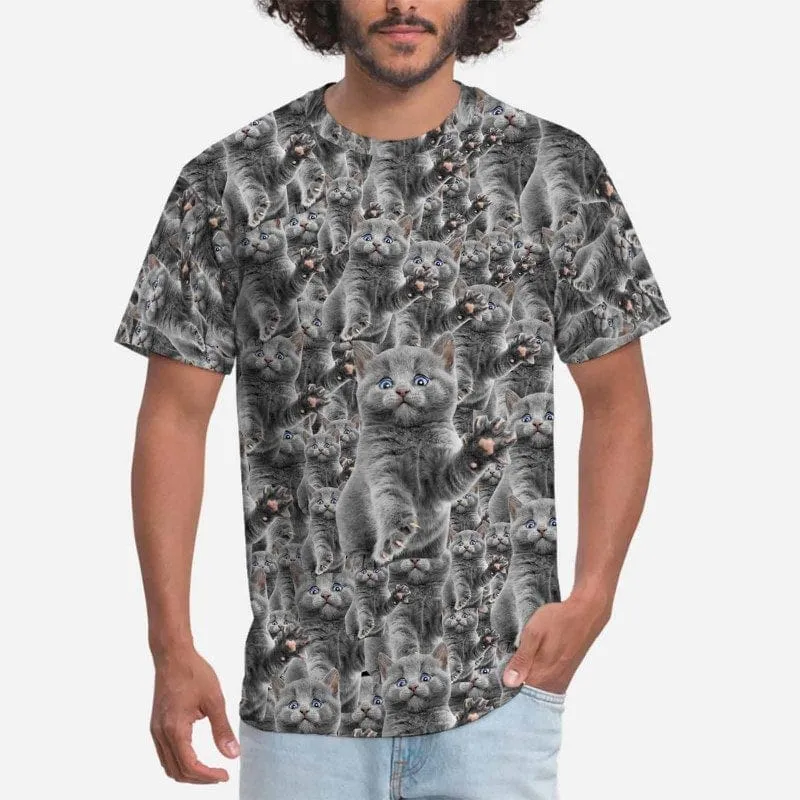 Custom Pet Photo Shirts Personalized Men's All Over Print T-shirt with Seamless Cat Faces