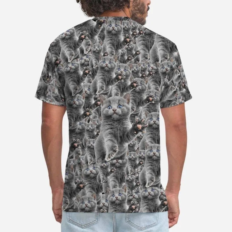 Custom Pet Photo Shirts Personalized Men's All Over Print T-shirt with Seamless Cat Faces