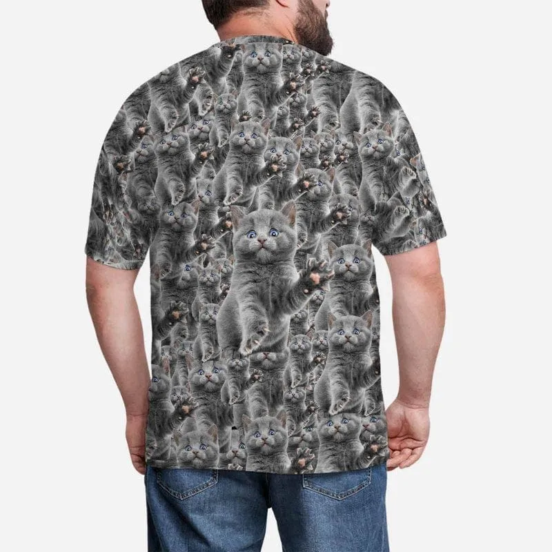 Custom Pet Photo Shirts Personalized Men's All Over Print T-shirt with Seamless Cat Faces