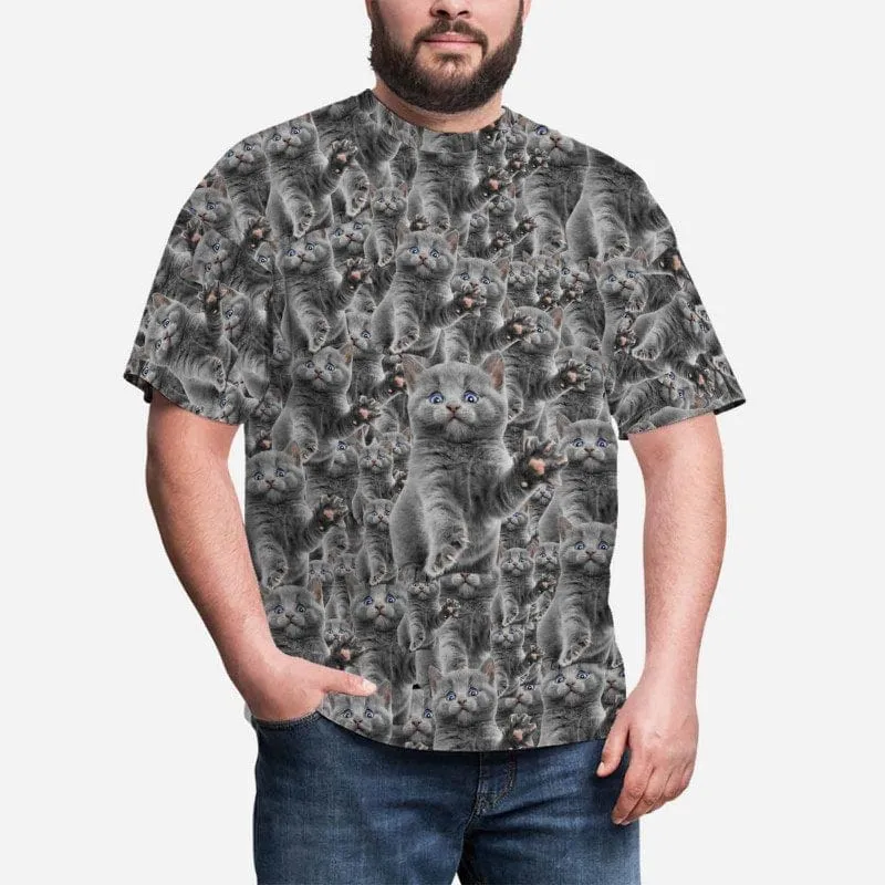 Custom Pet Photo Shirts Personalized Men's All Over Print T-shirt with Seamless Cat Faces