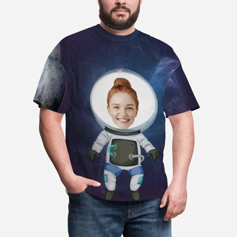Custom T-shirt with Wife Face Astronaut Men's All Over Print T-shirt with Personalized Pictures Best Gift for Him