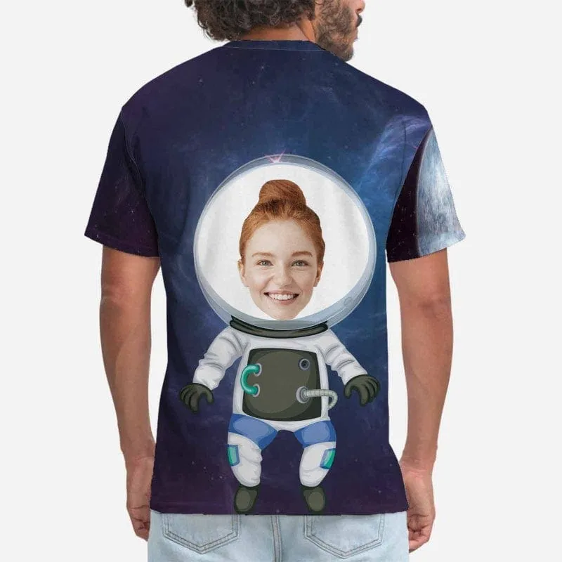 Custom T-shirt with Wife Face Astronaut Men's All Over Print T-shirt with Personalized Pictures Best Gift for Him