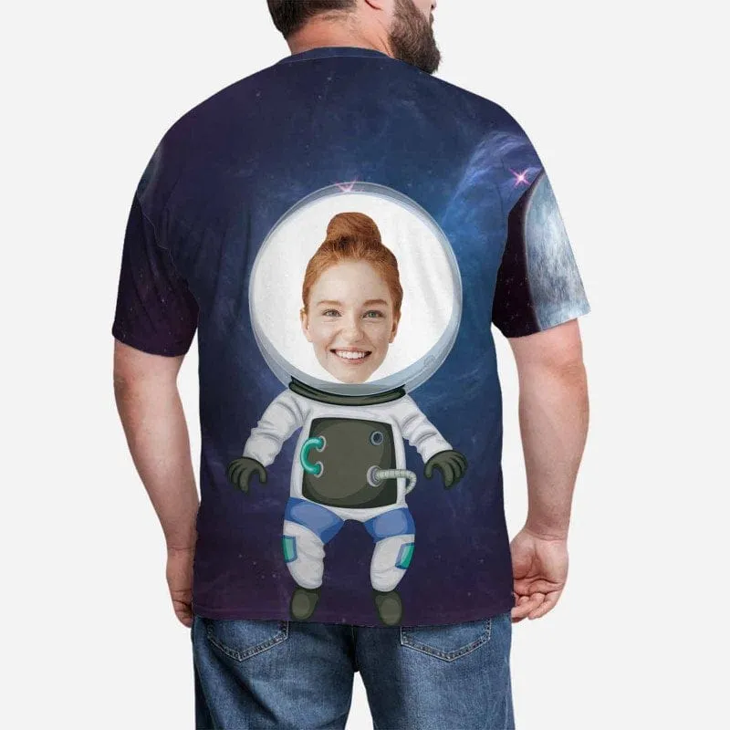 Custom T-shirt with Wife Face Astronaut Men's All Over Print T-shirt with Personalized Pictures Best Gift for Him