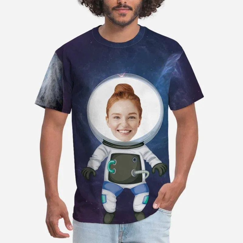 Custom T-shirt with Wife Face Astronaut Men's All Over Print T-shirt with Personalized Pictures Best Gift for Him