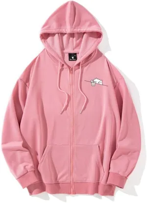 Cute Cat Graphic Zip Up Hoodies for Teen Girls Women Kawaii Aesthetic Lightweight Hooded Sweatshirts Jackets Tops