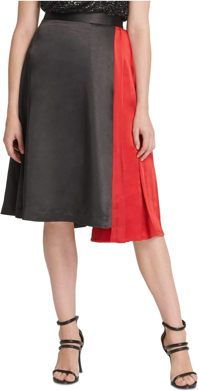 DKNY Womens Pleated Mixed Media Asymmetrical Skirt
