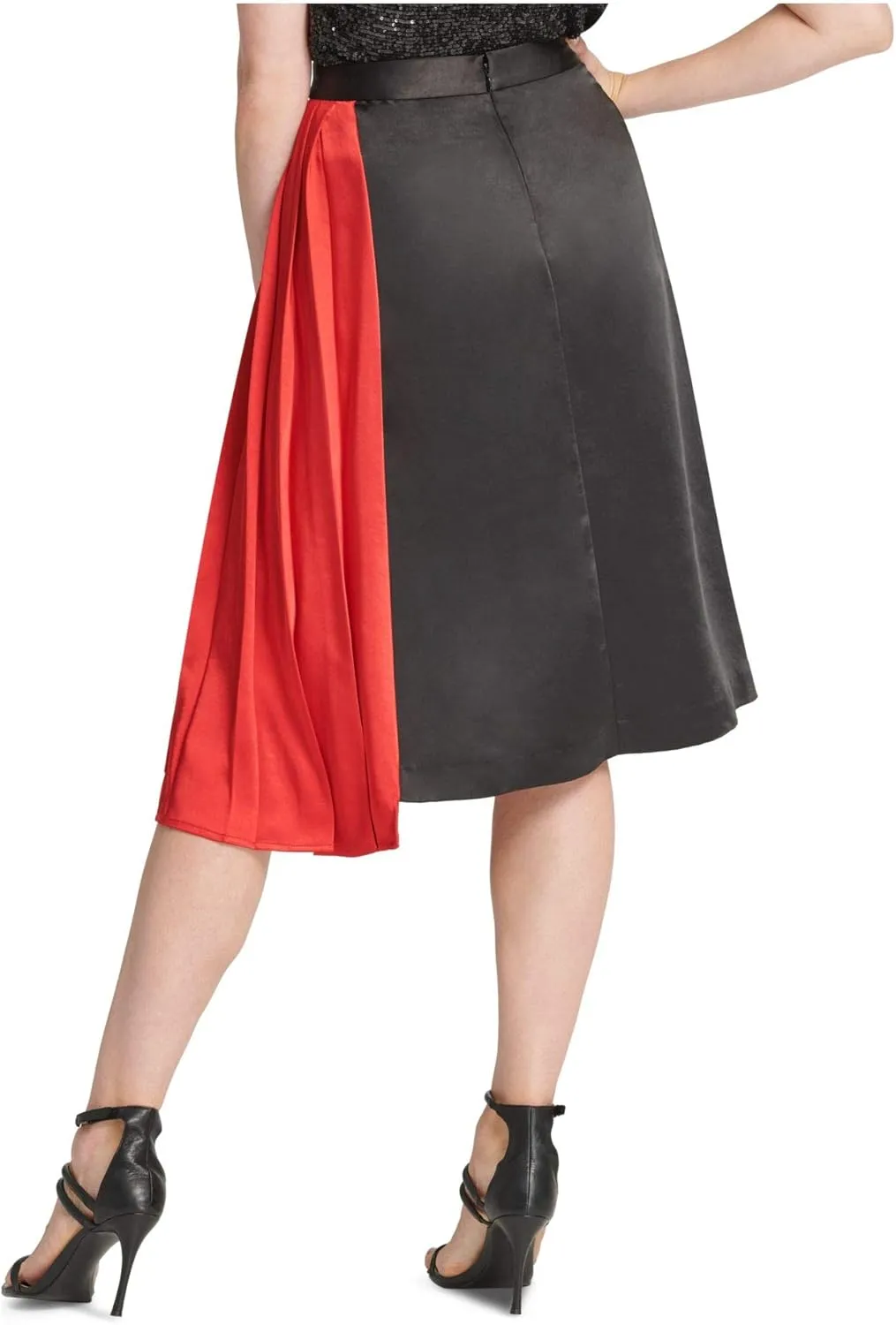 DKNY Womens Pleated Mixed Media Asymmetrical Skirt