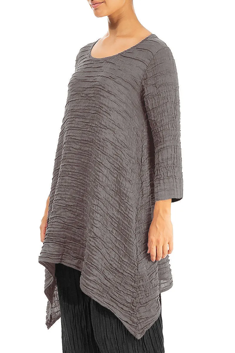 Dropped Edge Truffle Crinkled Silk Tunic