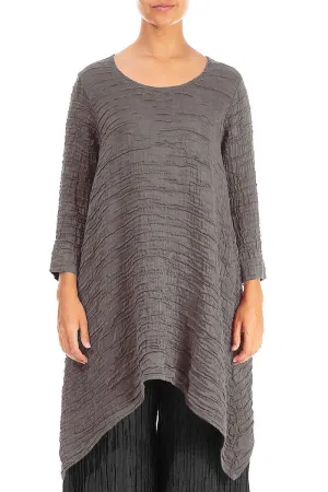 Dropped Edge Truffle Crinkled Silk Tunic