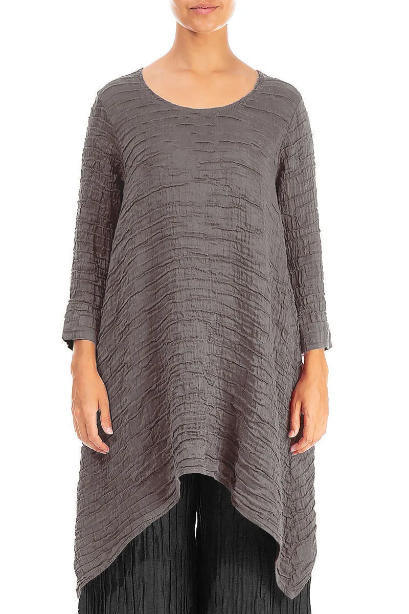 Dropped Edge Truffle Crinkled Silk Tunic