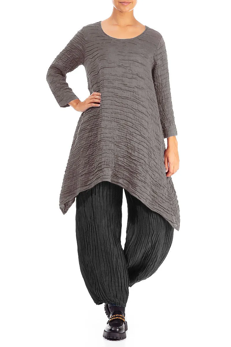 Dropped Edge Truffle Crinkled Silk Tunic