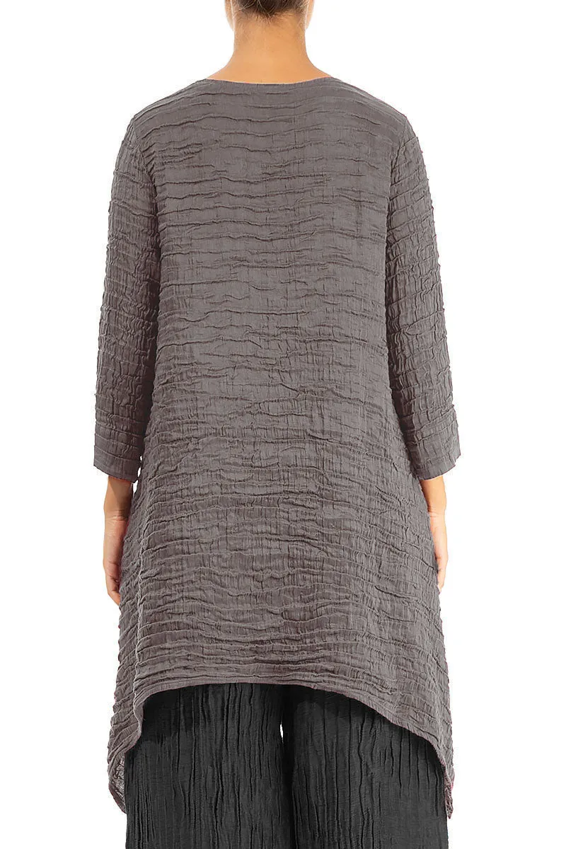 Dropped Edge Truffle Crinkled Silk Tunic
