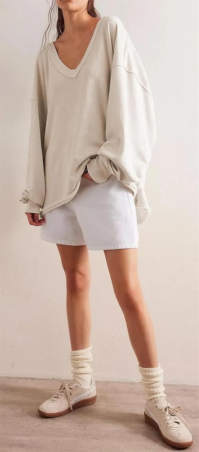 ECHOINE Women Oversized Hoodie Long Sleeve Crew Neck Pullover Sweaters Casual Loose Fit Top