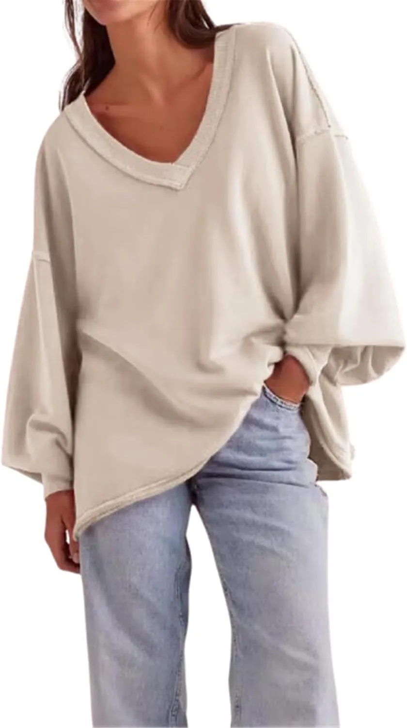ECHOINE Women Oversized Hoodie Long Sleeve Crew Neck Pullover Sweaters Casual Loose Fit Top