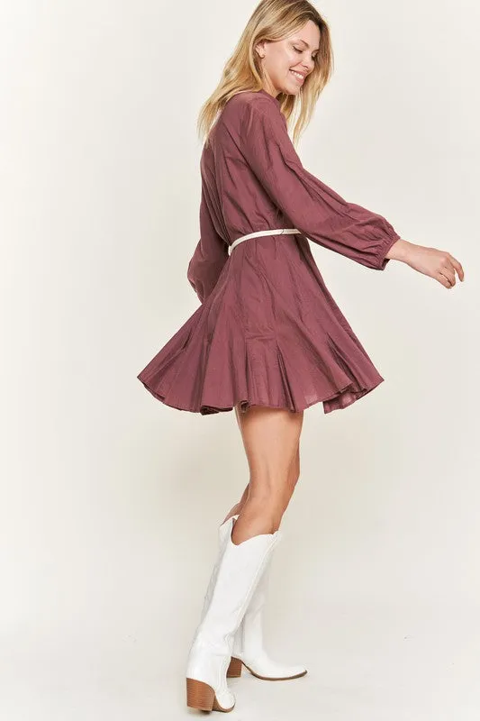 Elegant Flared Button-Down Shirt Dress with Belt