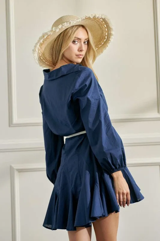 Elegant Flared Button-Down Shirt Dress with Belt