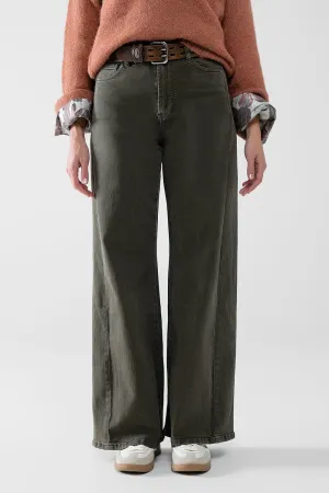Extra Wide Leg Pants In Olive Green Color
