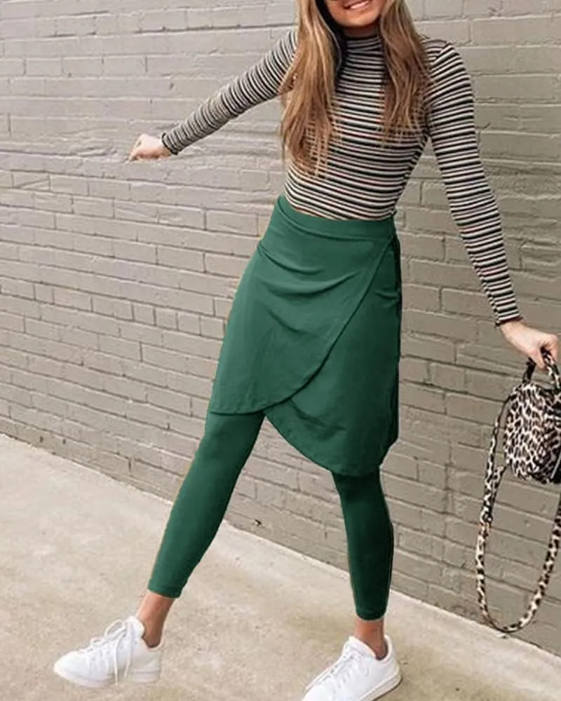 Fisoew Women's Knee Length Athletic Skirt with Leggings Wrap Gym Workout Golf Tennis Skorts with Pocket