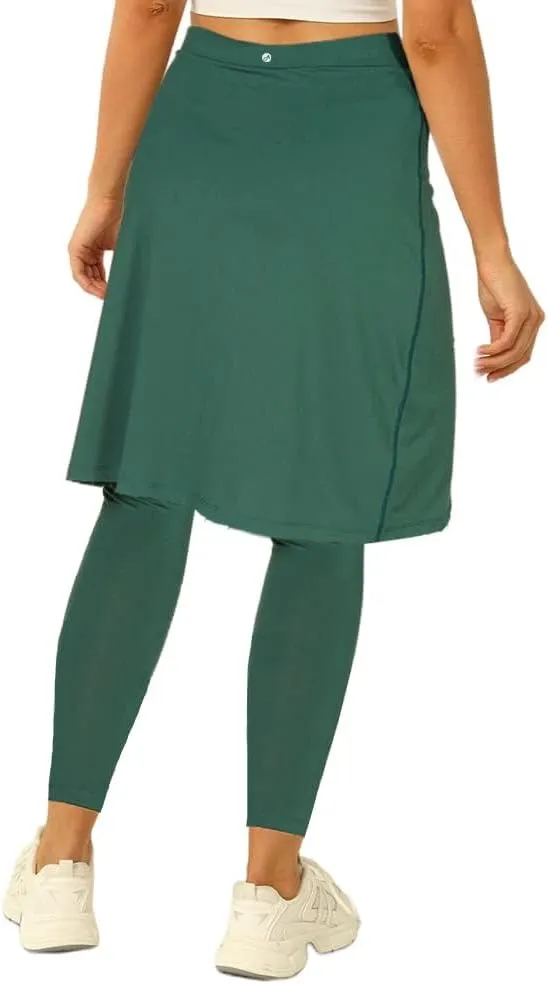 Fisoew Women's Knee Length Athletic Skirt with Leggings Wrap Gym Workout Golf Tennis Skorts with Pocket