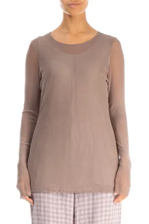 Fitted Truffle Tulle Silk Blouse
