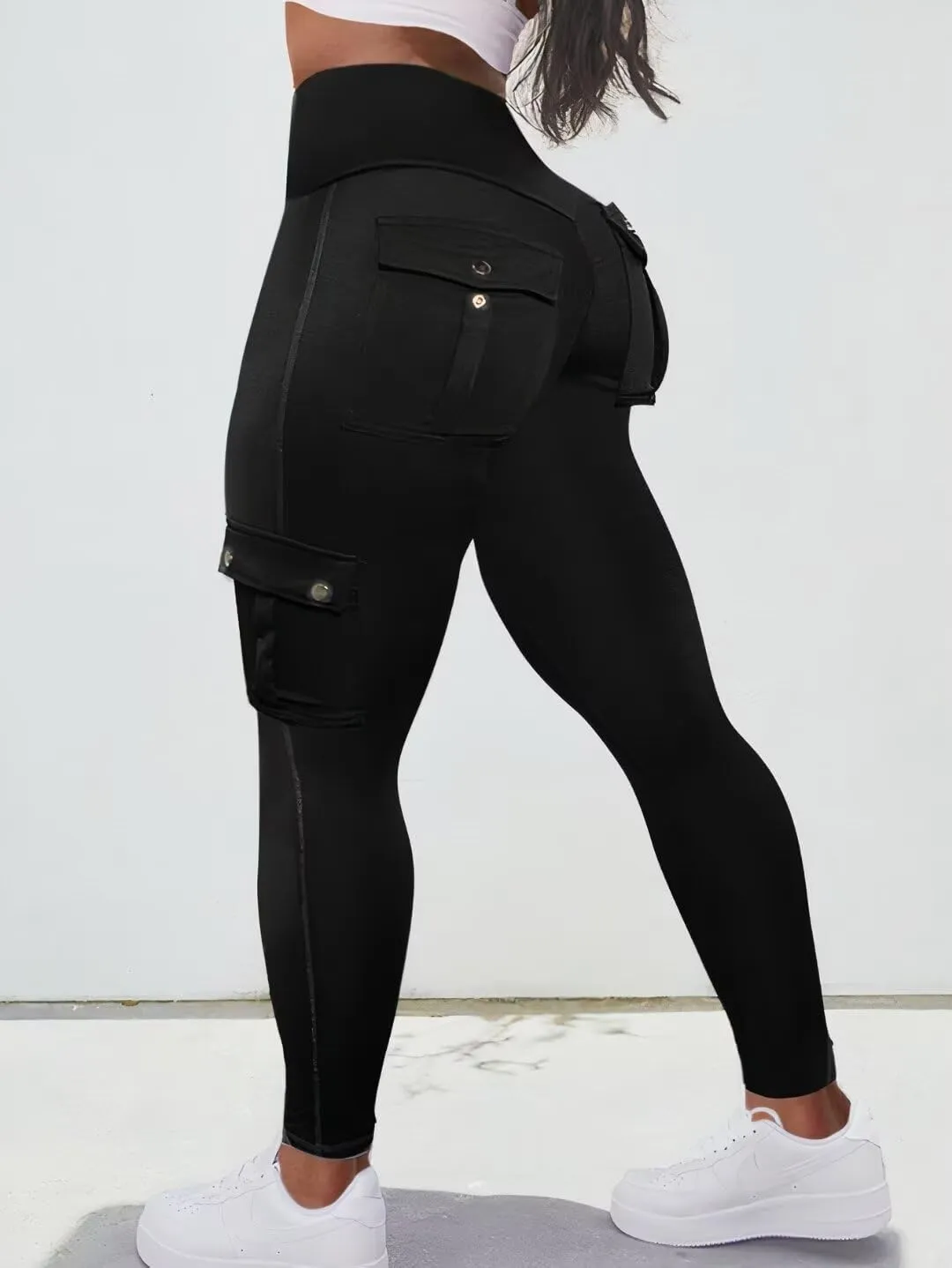 Flamingals Butt Lifting Leggings for Women High Waisted Workout Jeggings Cargo Leggings with Flap Pockets