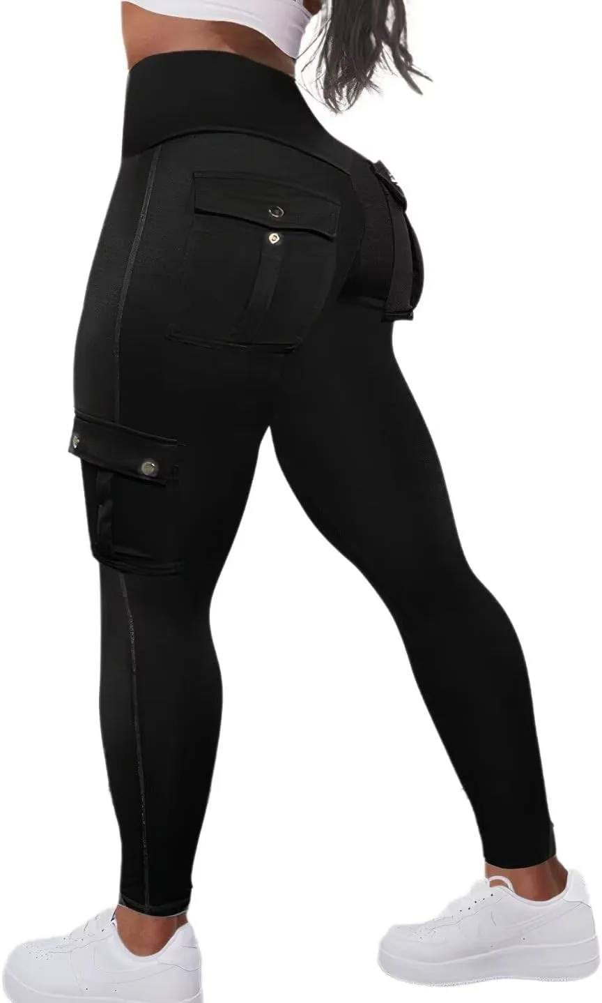 Flamingals Butt Lifting Leggings for Women High Waisted Workout Jeggings Cargo Leggings with Flap Pockets