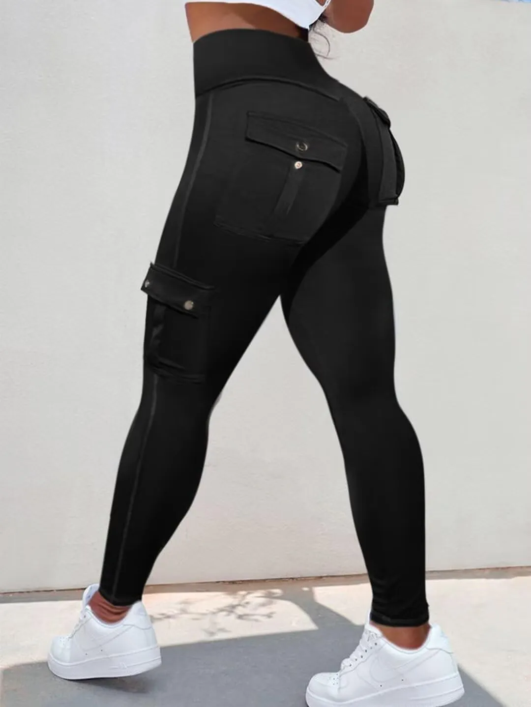 Flamingals Butt Lifting Leggings for Women High Waisted Workout Jeggings Cargo Leggings with Flap Pockets