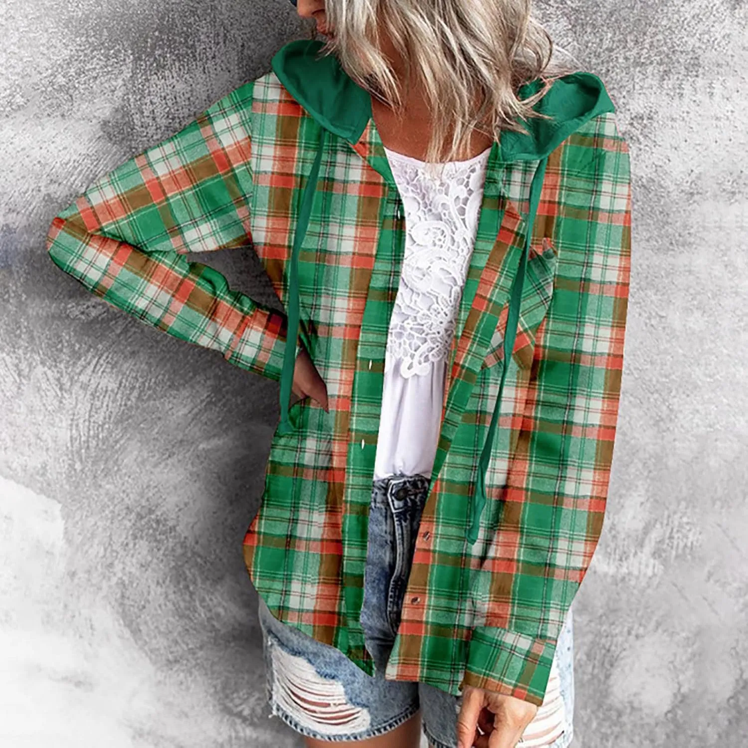 Flannel Hoodies For Women Fall Fashion 2023 Lightweight Shacket Jackets Casual Long Sleeve Button Fown Plaid Shirts
