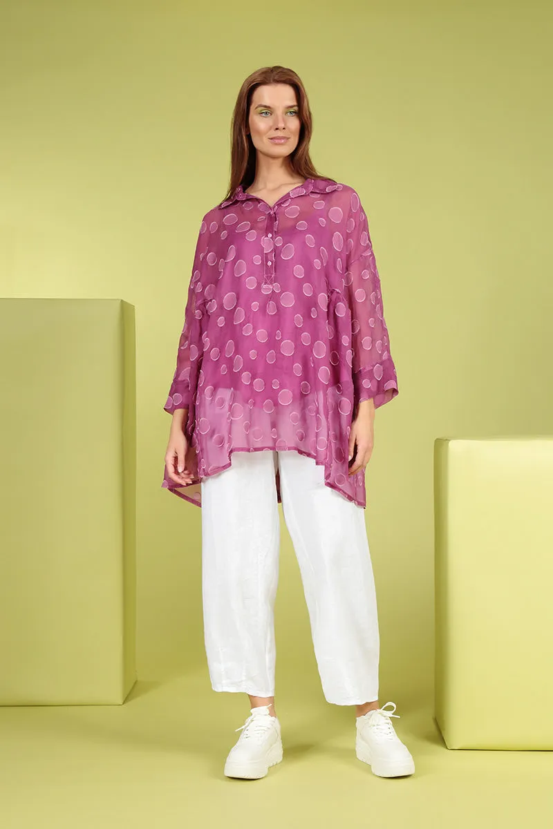 Flared Collar Neck Wild Berry Bubbles Silk Tunic