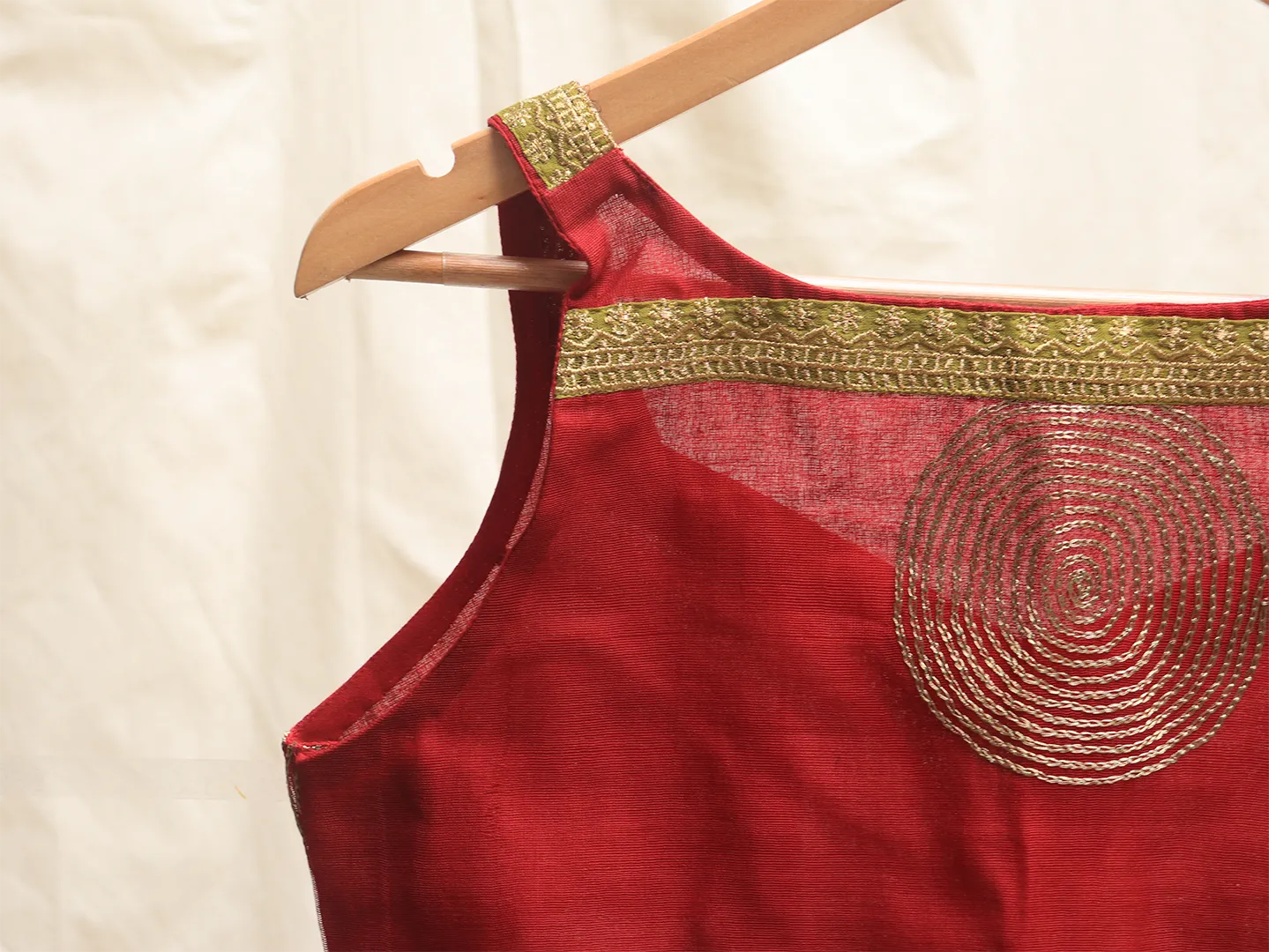 Garnet red, silk net, Hand embroidery blouse